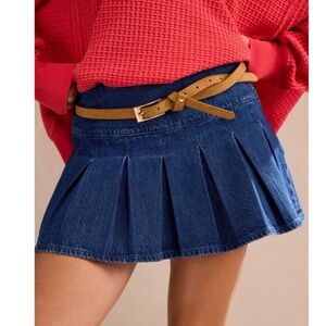 American Eagle Skort Womens 2 High Rise Denim Mini Pleated Skirt Blue